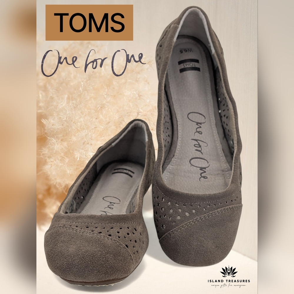 Toms Moroccan Women Sz 6.5 Classic Suede Taube Cutout Ballet Flat Cushion Insole
